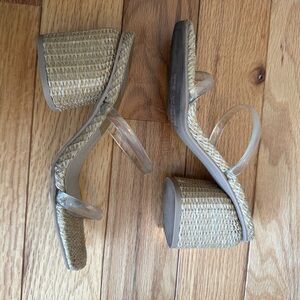 Clear Strap Woven Block Heel Sandals